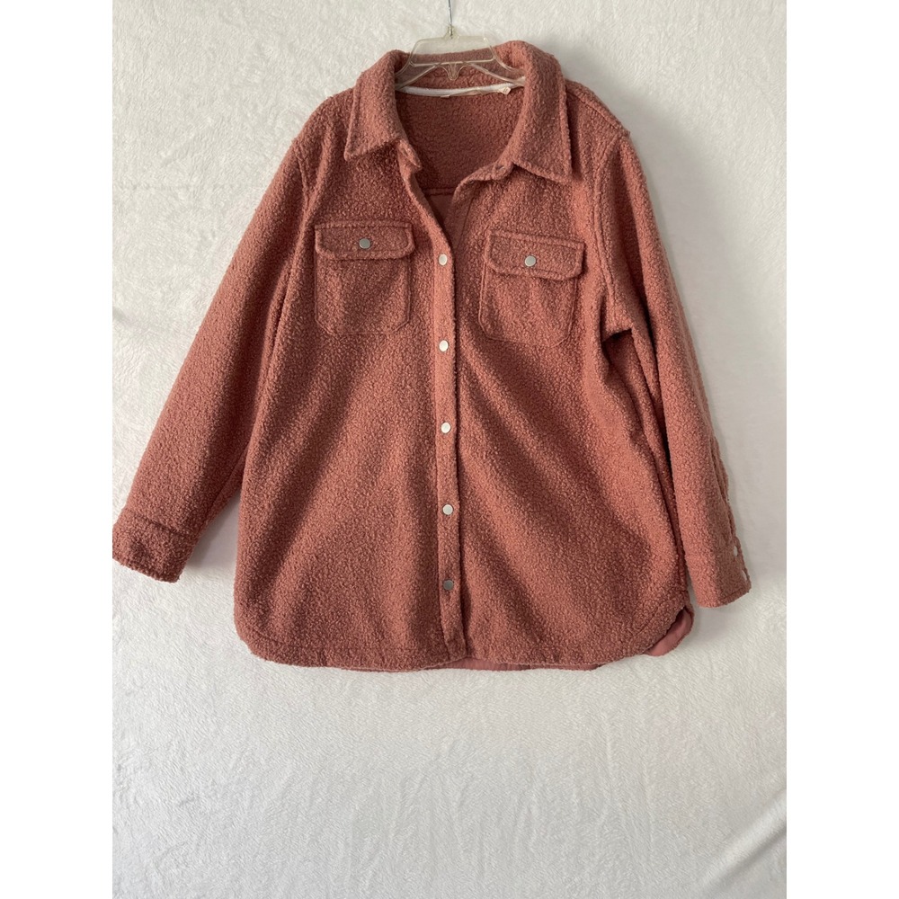 Soft Surroundings Dusty Rose Sherpa Shacket Teddy Fleece Snap Jacket XL Boho